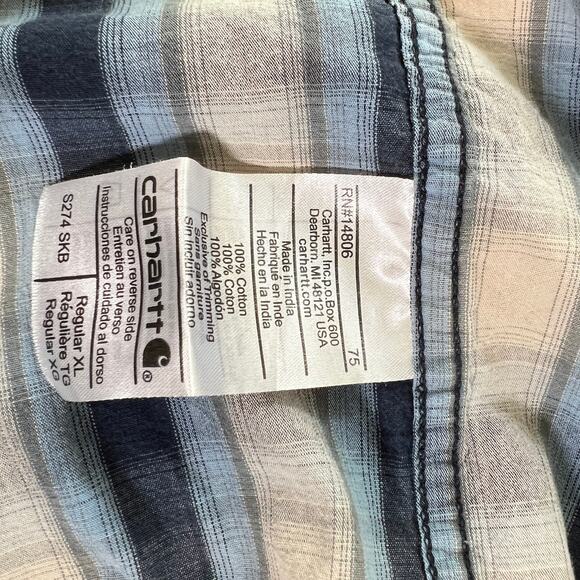Carhartt Mens‎ Plaid Button Down Shirt Blue Beige Size XL Workwear Chore Outdoor - Picture 5 of 6